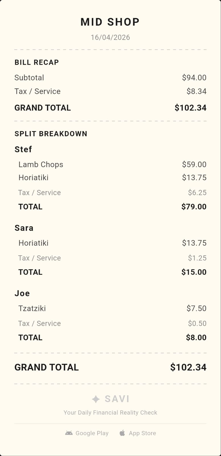 Splitbill Receipt